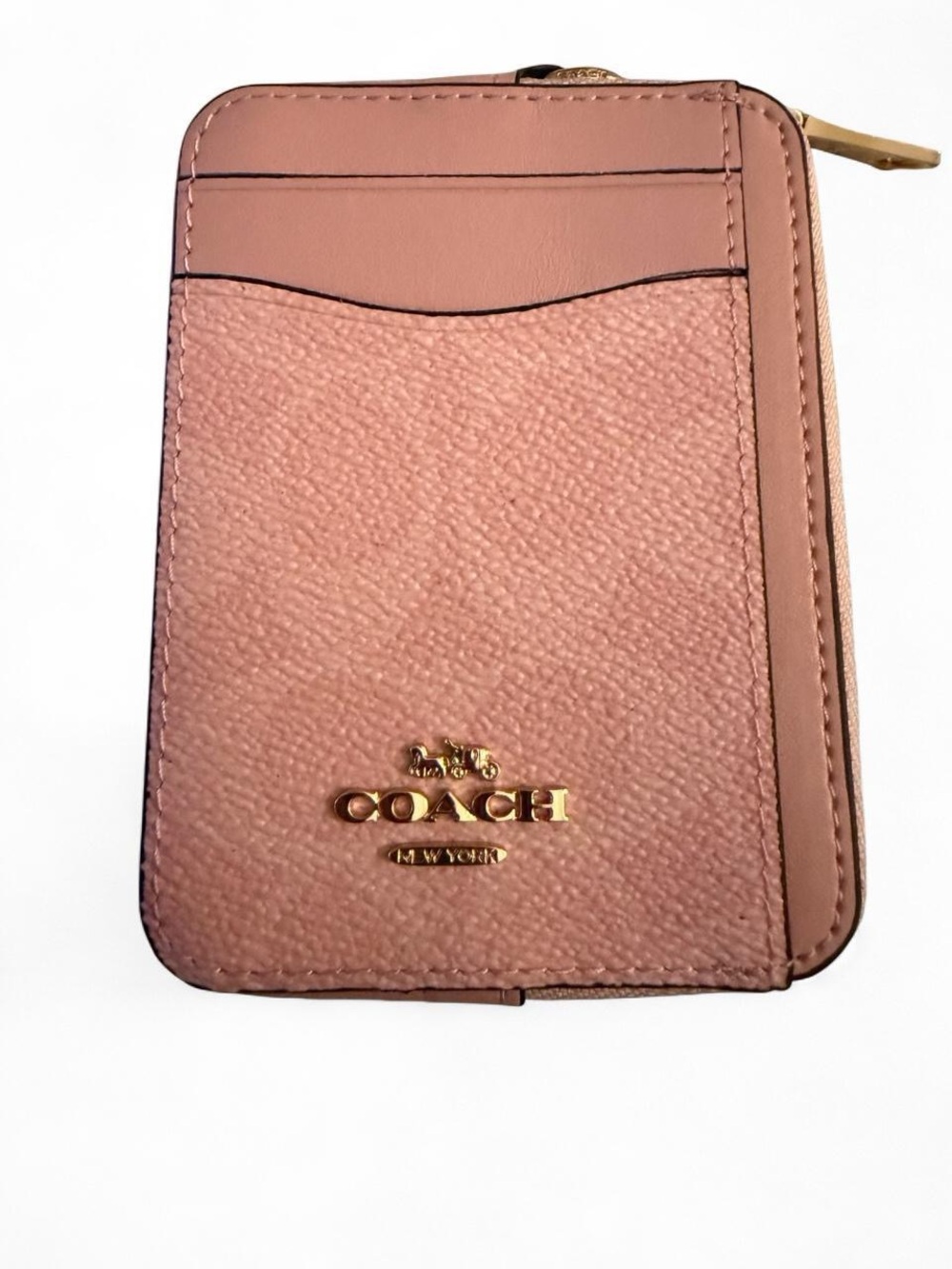 Coach Blush Pink Zip Card Case with Gold Logo